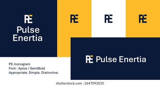 Logotipo monográfico de PE para marca elétrica, energética ou relacionada à energia. Um ícone arrojado e limpo com movimento sutil, ideal para ferramentas elétricas, energia inteligente, tecnologia ou sistemas industriais.