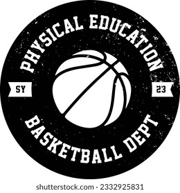 PE Physical Education Basketball Sports Retro Vintage Stamp Grunge Scratches Texture Effect Label Logo Template Icon Sign Sigil Symbol Emblem Badge Vector EPS PNG Transparent No Background Clip Art Ve