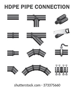 PE pipe and construction work vector icon such as cutting, welding for distribution water or electrical cable protection both on ground and underground location.