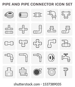 PE pipe icon and other material such as pipe connector, water valve control, faucet, rubber band, plumbing tape, hose clamp for gardening watering sprinkler system vector icon set design.