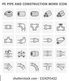 Pe pipe part and construction icon such as connector, fitting, faucet and welding work vector icon set design, expand line icon.