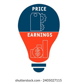 PE Price Earnings acronym. business concept background. vector illustration concept with keywords and icons. lettering illustration with icons for web