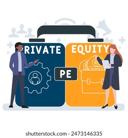 PE - Private Equity  acronym. business concept background. vector illustration concept with keywords and icons. lettering illustration with icons for web banner, flyer