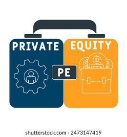 PE - Private Equity  acronym. business concept background. vector illustration concept with keywords and icons. lettering illustration with icons for web banner, flyer