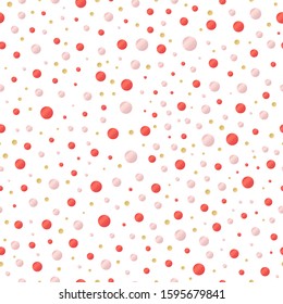 Pea background. Beautiful backdrop with red, pink and a gold circles. Seamless pattern. Excellent texture for wrapping paper. Vector illustration