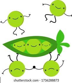 Pea Cartoon Characters Smiling Jumping On Stock Vector (Royalty Free ...