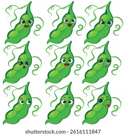 Pea character face emotion set