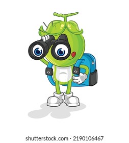 the pea head with binoculars character. cartoon mascot vector