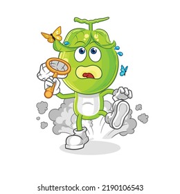 the pea head catch butterfly illustration. character vector