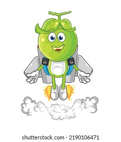 la cabeza de guisante con una mascota jetpack. vector de dibujos animados