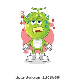 la mascota de la batería baja de la cabeza de arveja. vector de dibujos animados