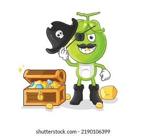 the pea head pirate with treasure mascot. cartoon vector