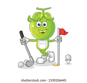 the pea head playing golf vector. cartoon character