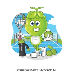 the pea head plays tennis illustration. character vector