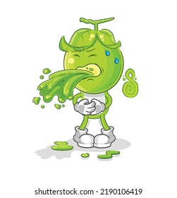 the pea head throw up cartoon. cartoon mascot vector