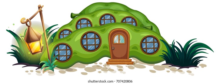 Pea house with round windows illustration