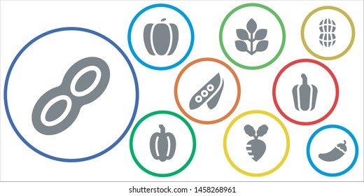 pea icon set. 9 filled pea icons.  Simple modern icons about  - Peanut, Pepper, Spinach, Turnip, Pea