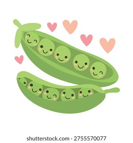Pea peas cartoon and character pod cute with mascot emoji happy. Legume green bean and pea funny plant with smart vegetable peas. Illustration pea vector and icon character seasick with tofu.