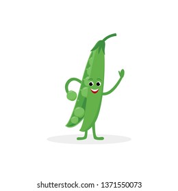 Pea pod cartoon character isolated on white background. Healthy food funny mascot vector illustration in flat design.