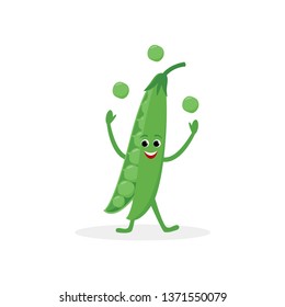 Pea pod cartoon character isolated on white background. Healthy food funny mascot vector illustration in flat design.