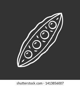 Pea pod chalk icon. Recipe ingredient. Healthy nutrition. Greenery. Vegan and vegetarian food. Vegetation. Beans. Agriculture plant. Vegetable farm. Isolated vector chalkboard illustration