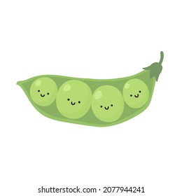 Pea pod. Cute kawaii character. Vector illustration in flat style.