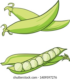 pea pod, green peas, flat design, beans
