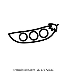 Erbsenschale mit Erbsen Innen Linie Kunst Zeichnung als Lebensmittel-Illustration für Bauernmarkt Produkt-Design. Grünes Gemüse, gesundes Essen. Einfache Umrissgrafik.