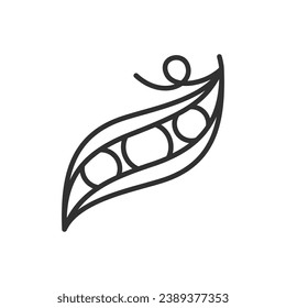 Pea pod with peas, linear icon. Line with editable stroke