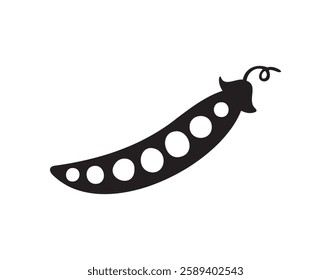 Pea pod silhouette doodle hand drawn icon. Outline drawing pea pod line clipart symbol vector illustration. Simple black Seed Pea Pod. Vector illustration