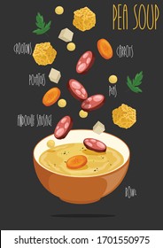 Pea soup in the bowl. Vector illustration