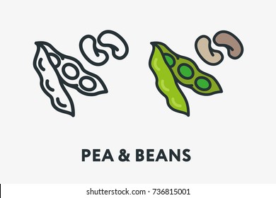 Pea and Soy Beans Vegetable Concept Vegan Minimal Flat Line Outline Colorful and Stroke Icon Pictogram