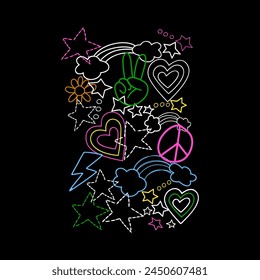 peac heart star line art, Graphic design print t-shirts fashion, illustration, vector, posters, cards, stickers, mug