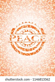 Peace abstract emblem, orange mosaic background