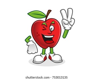 peace apple mascot. Vector of Apple character. Apple logo