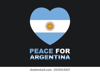 Paz para a Argentina Palavra com forma de coração, Bandeira da Argentina símbolo nacional ilustração Vetor, Retângulo Argentina bandeira ilustração, Vetor plano ilustração
