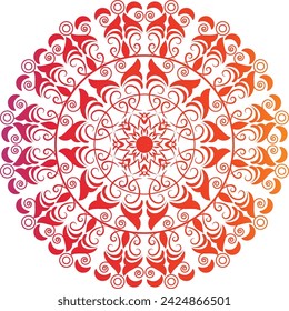 peace, balance, or the cyclical nature of life. The red and orange colors evoke feelings of warmth, energy, and passion. Overall, the mandala is a beautiful and intricate design 