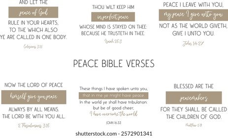 Peace Bible Verses Bundle, Christian biblical quotes, peace Verses set, vector illustration