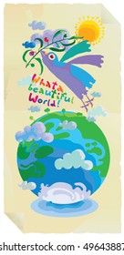 peace bird with melting planet