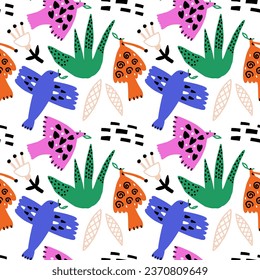 Peace Birds Seamless Kids Pattern. Childish Vector background for textile, fabric, wallpaper
