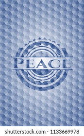 Peace blue badge with geometric background.