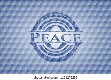  Peace blue emblem or badge with abstract geometric pattern background.