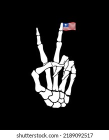 Peace Bone Hand with a dead flag rising, free vector