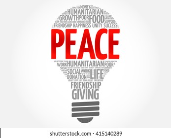 PEACE bulb word cloud collage concept