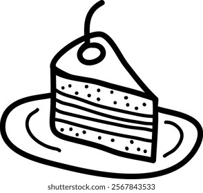 Peace Of Cake With Cherry Sketch Vector Illustration