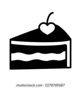 Peace of cake with heart isolated glyph icon. Vector illustration, romance elements. Sticker, patch, badge, card for marriage, valentine