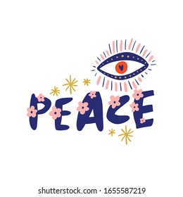 Peace calligraphy phrase. Hand drawn design elements. Unique handwritten lettering. Vector EPS clip art design