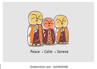 "Peace. Calm. Serene." Statues of baby buddha illustration