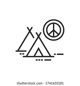 Peace camp black icon. Anti war movement. Peaceful protest. . Pictogram for web page, mobile app, promo. Editable stroke.