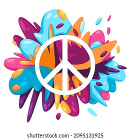 peace circle icon symbol of hippie anti war retro logo  in colorful splat paint liquid splashing ink splash vector design creative illustration